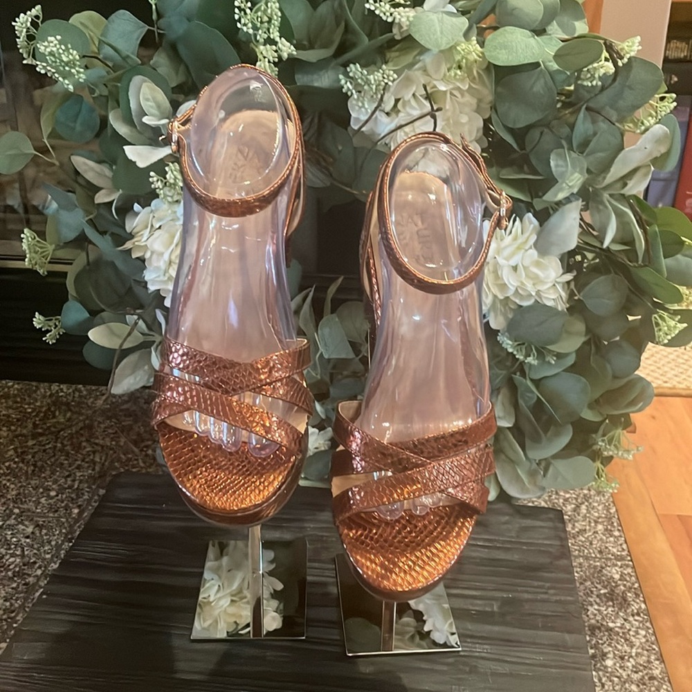 Naturalizer Platform Sandals, Bronze Snake Print, Size 9.5